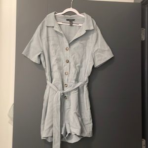 Forever 21 Medium Blue Tie Waist Button up Romper